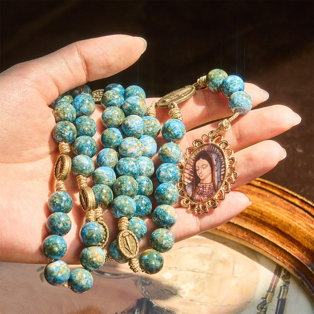 FREE Today:  Blessed Our Lady Seven Sorrows Rosary with Blue Oil-Paint Beads & Our Lady Medal - image 1