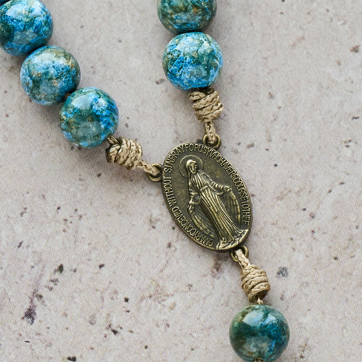 FREE Today:  Blessed Our Lady Seven Sorrows Rosary with Blue Oil-Paint Beads & Our Lady Medal - image 6