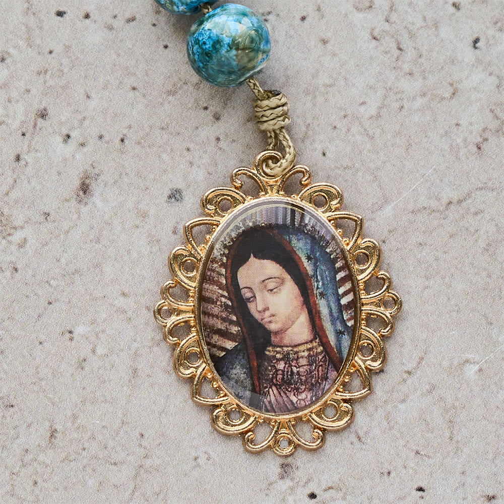 Christianartworkshop Blessed Our Lady Seven Sorrows Rosary with Blue Oil-Paint Beads & Our Lady Medal - image 5
