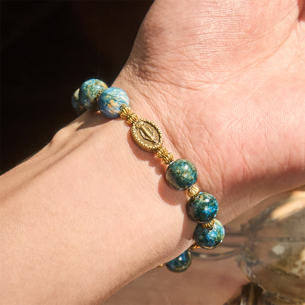 FREE Today: Vintage 10mm Blue Oil-Paint Devotion Bracelet with Miraculous Medal - image 2