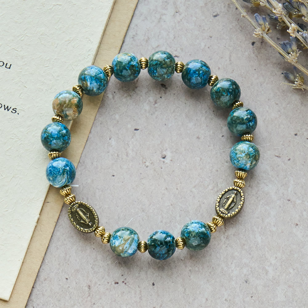 FREE Today: Vintage 10mm Blue Oil-Paint Devotion Bracelet with Miraculous Medal - image 3