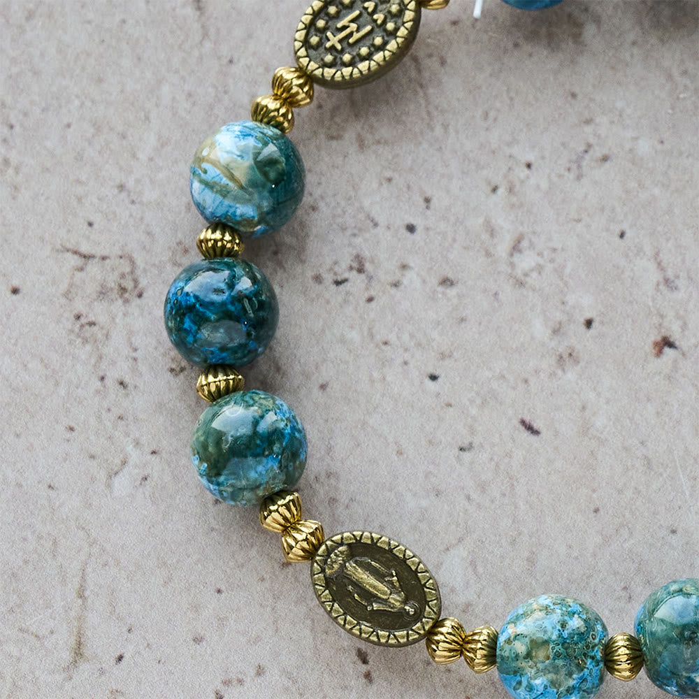 FREE Today: Vintage 10mm Blue Oil-Paint Devotion Bracelet with Miraculous Medal - image 5