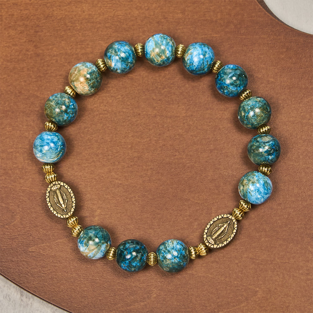 Christianartworkshop Vintage 10mm Blue Oil-Paint Devotion Bracelet with Miraculous Medal - Wrist Circumference: 7.48"-9.06/19-23cm - image 0
