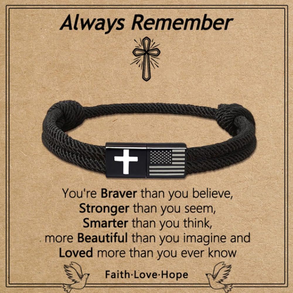 American Flag & Cross Paracord Bracelet with Joshua 1:9 Card