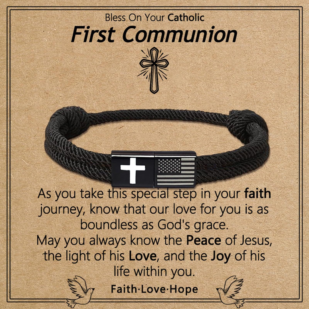 Christianartworkshop American Flag & Cross Bracelet with Card: Practical Faith Wrapped in Meaning - First Communion - image 5