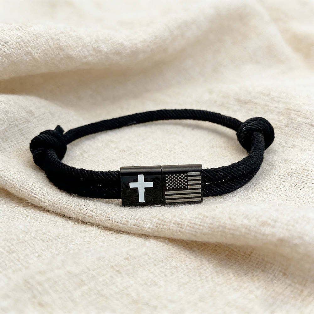 American Flag & Cross Paracord Bracelet with Joshua 1:9 Card