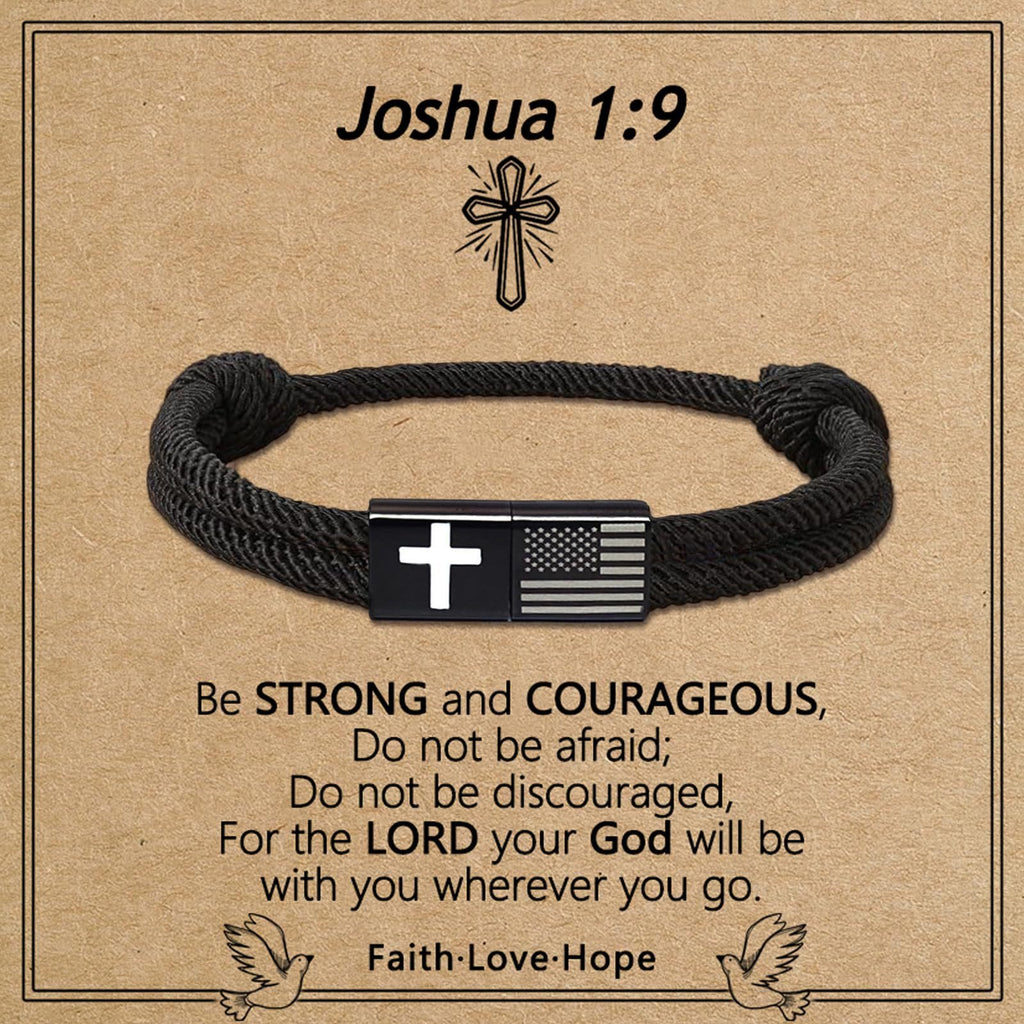 American Flag & Cross Paracord Bracelet with Joshua 1:9 Card