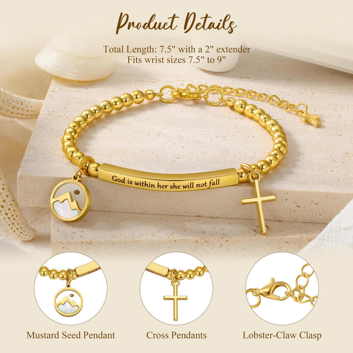 Christianartworkshop Mustard Seed & Gold-Bead Cross Bracelet with God Is Within Her Gift Card - image 4