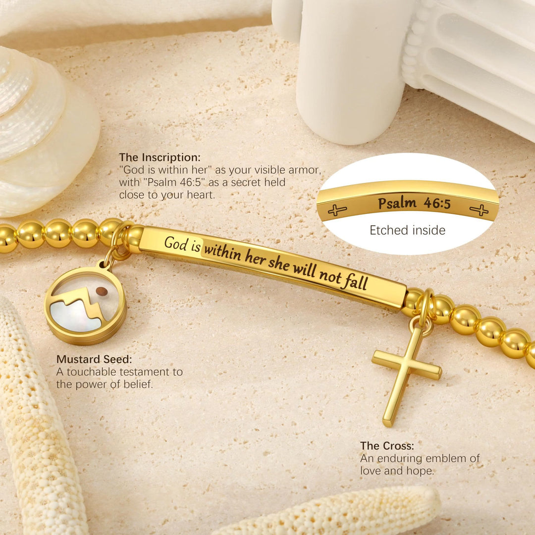 Christianartworkshop Mustard Seed & Gold-Bead Cross Bracelet with God Is Within Her Gift Card - image 3