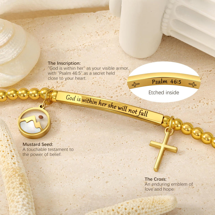 Christianartworkshop Mustard Seed & Gold-Bead Cross Bracelet with God Is Within Her Gift Card - image 3