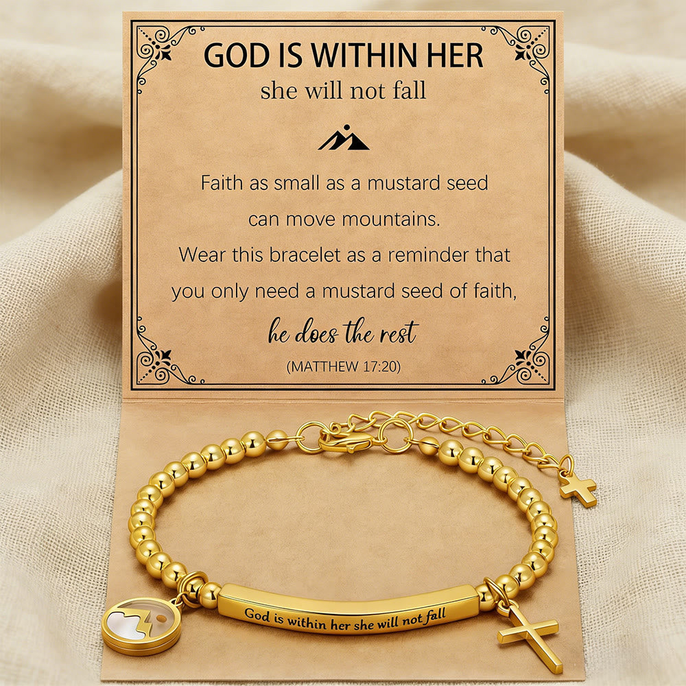 Christianartworkshop Mustard Seed & Gold-Bead Cross Bracelet with God Is Within Her Gift Card - Mustard Seed & Cross - image 0