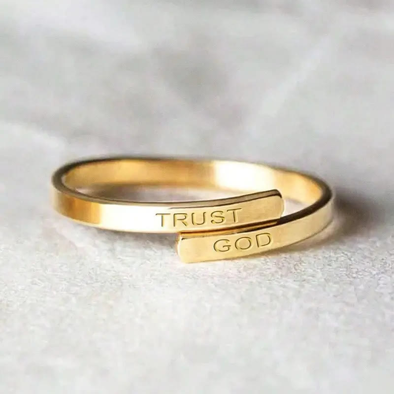 Christianartworkshop TRUST GOD Split-Band Ring: Steady Companion of Divine Trust - Golden - image 0
