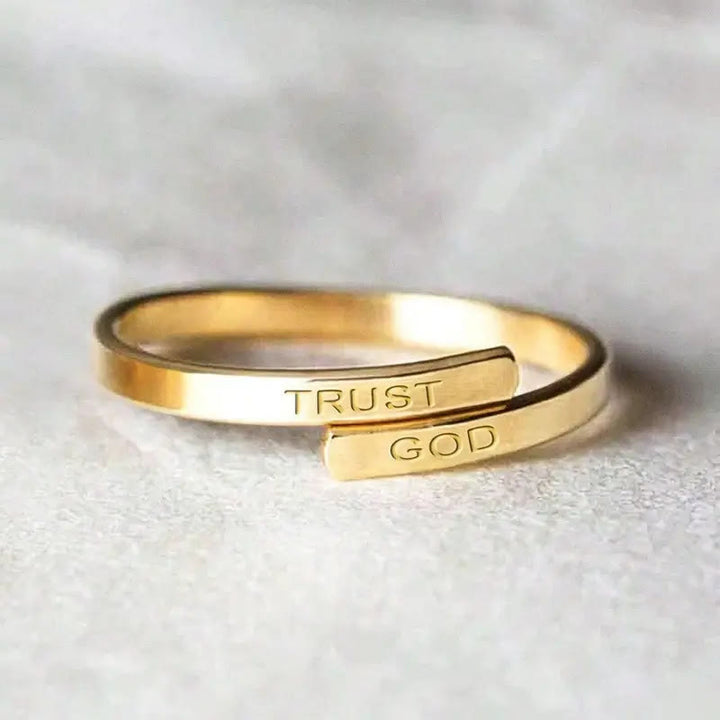 Christianartworkshop TRUST GOD Split-Band Ring: Steady Companion of Divine Trust - Golden - image 0