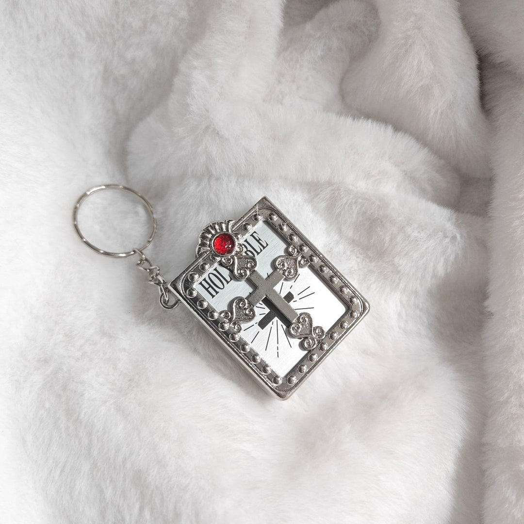 Christianartworkshop Bible-Shaped Cross Keychain: Steady Companion for Errand Days - Silver & Red - image 4