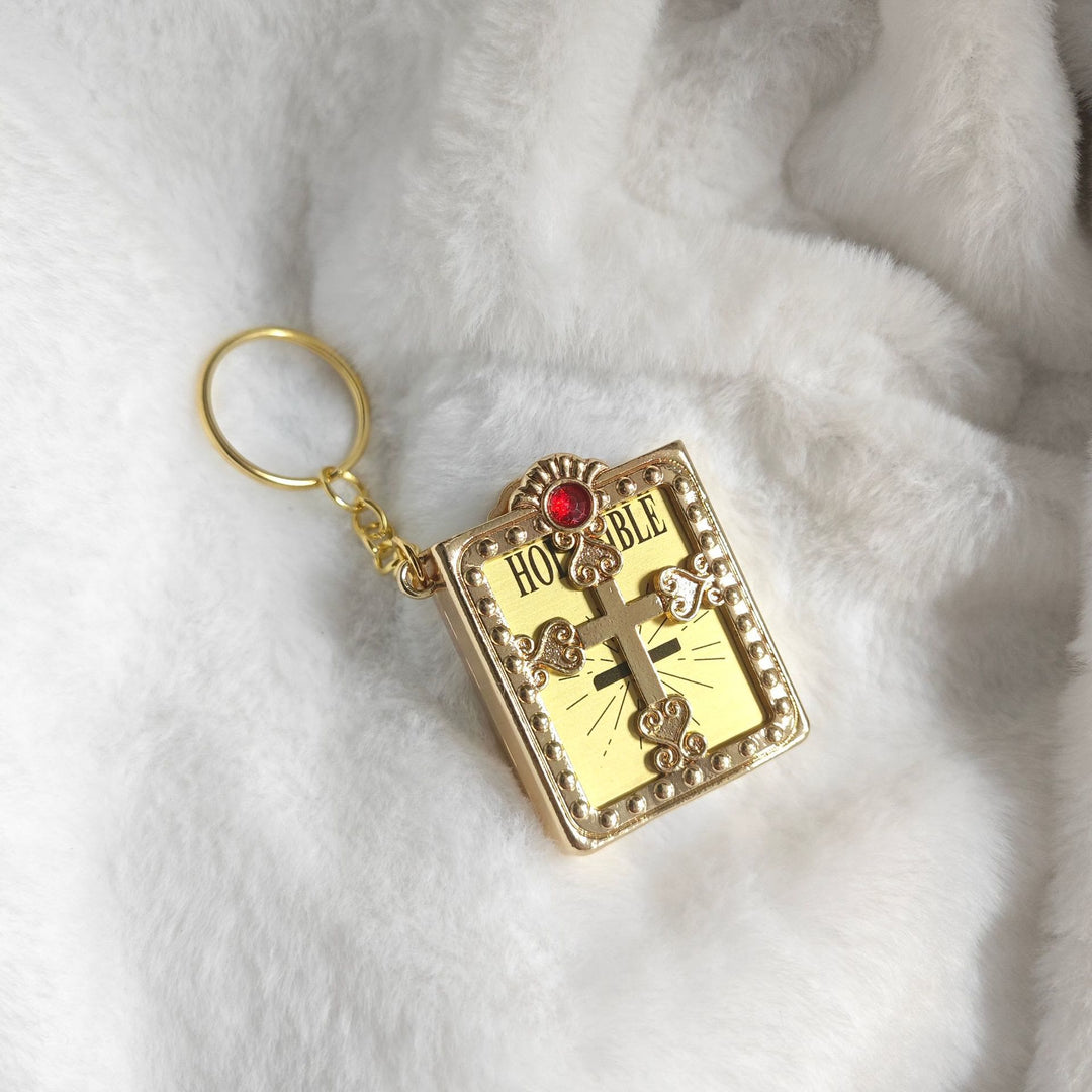 Christianartworkshop Bible-Shaped Cross Keychain: Steady Companion for Errand Days - Golden & Red - image 2