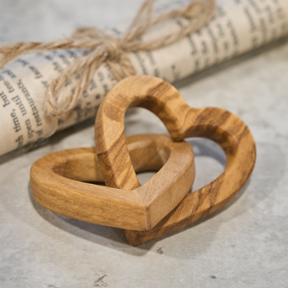 Christianartworkshop Three-Size Olive Wood Dual-Heart Decor: Warm Companion of Connection - Small - image 0