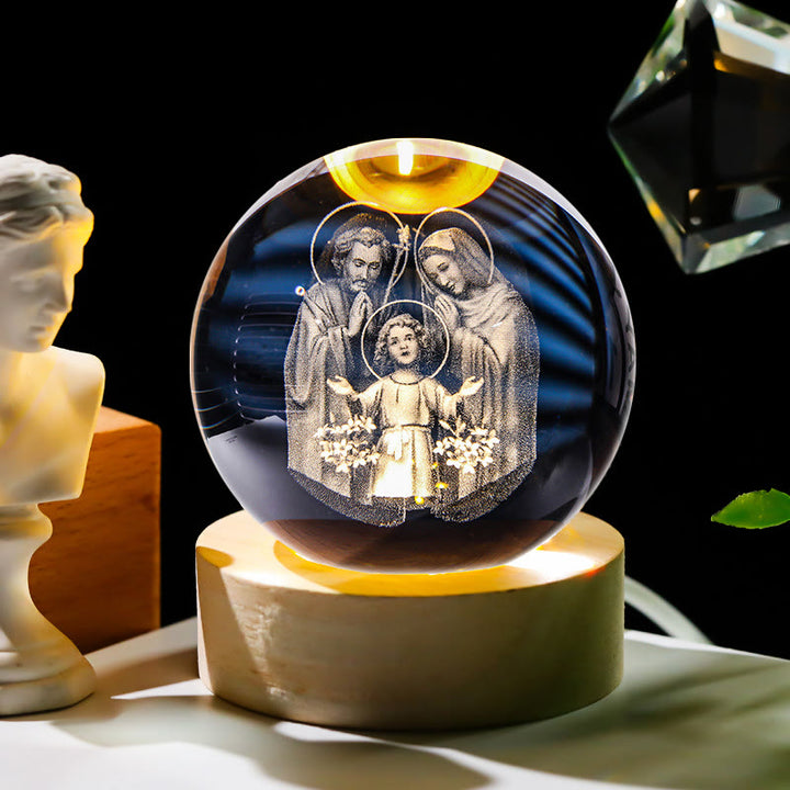 Christianartworkshop Sacred Crystal Ball Nightlight: Luminous Companion of Divine Presence - Holy Family - with Colorful Light Base - 8cm - image 11