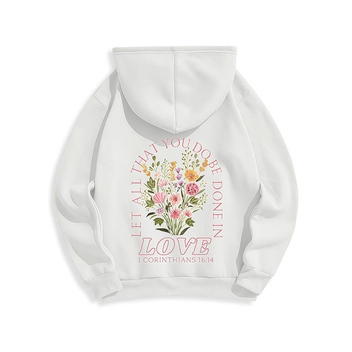 Christianartworkshop Do All In Love Scripture Floral Fleece Lined Polyester Hoodie - image 14