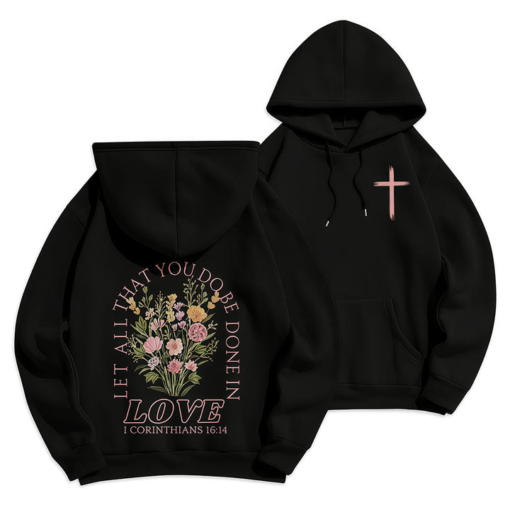 Christianartworkshop Do All In Love Scripture Floral Fleece Lined Polyester Hoodie - Black - 2XL - image 10