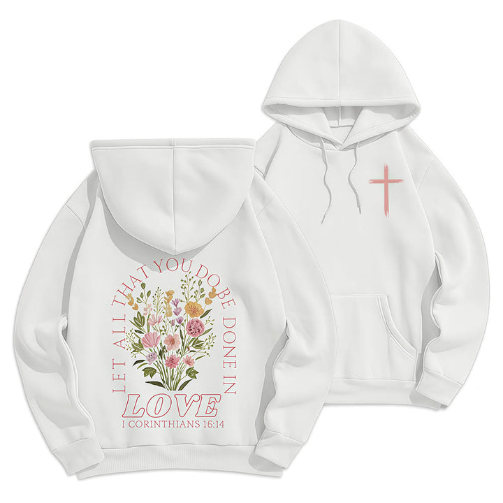 Christianartworkshop Do All In Love Scripture Floral Fleece Lined Polyester Hoodie - White - 2XL - image 13