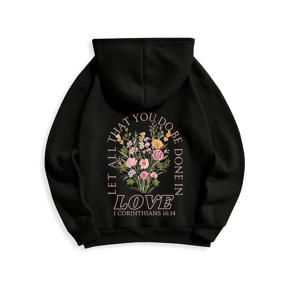 Christianartworkshop Do All In Love Scripture Floral Fleece Lined Polyester Hoodie - image 11