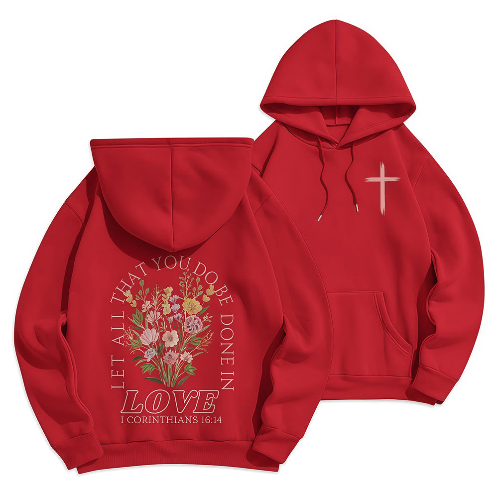 Christianartworkshop Do All In Love Scripture Floral Fleece Lined Polyester Hoodie - Red - 2XL - image 18