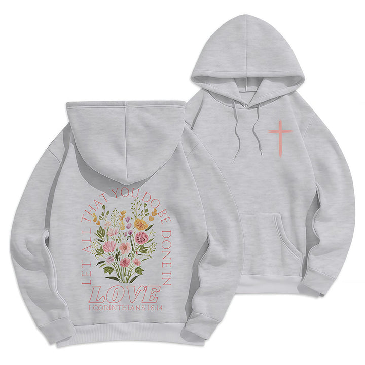 Christianartworkshop Do All In Love Scripture Floral Fleece Lined Polyester Hoodie - Grey - 2XL - image 16