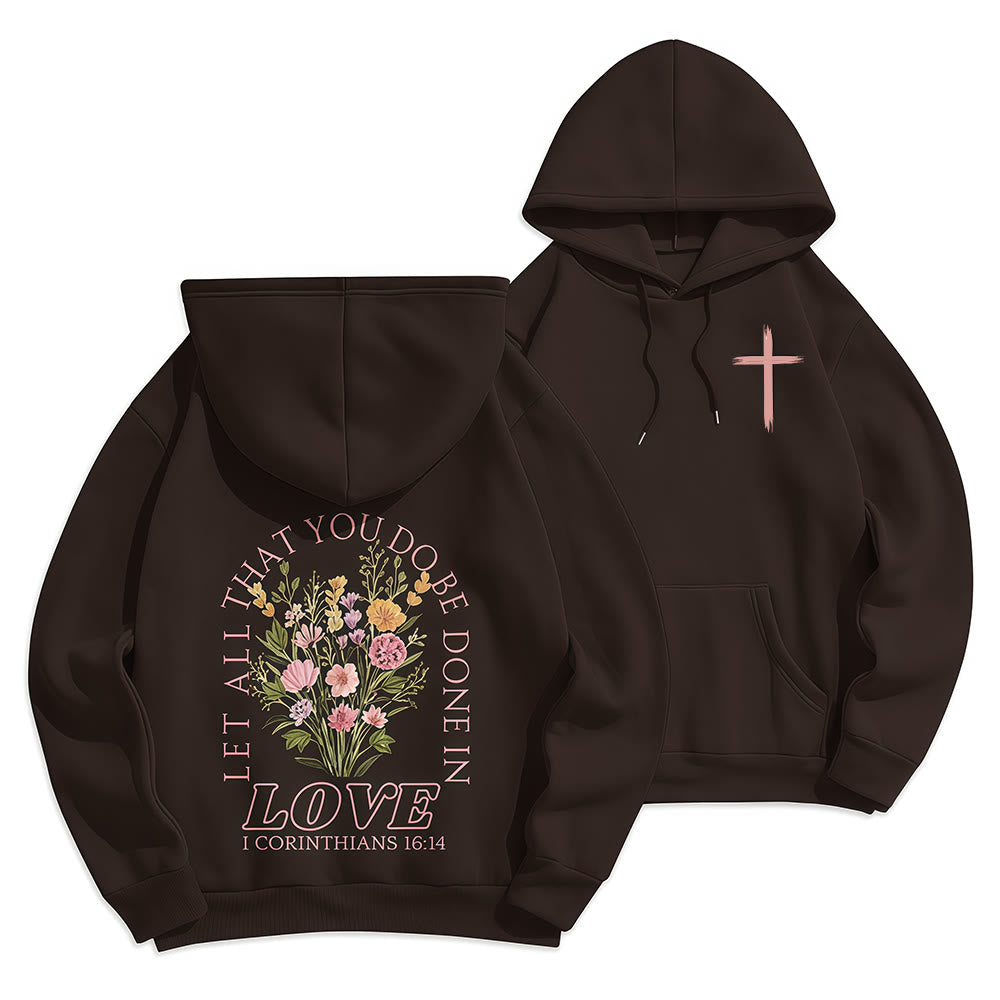 Christianartworkshop Do All In Love Scripture Floral Fleece Lined Polyester Hoodie - Brown - 2XL - image 7