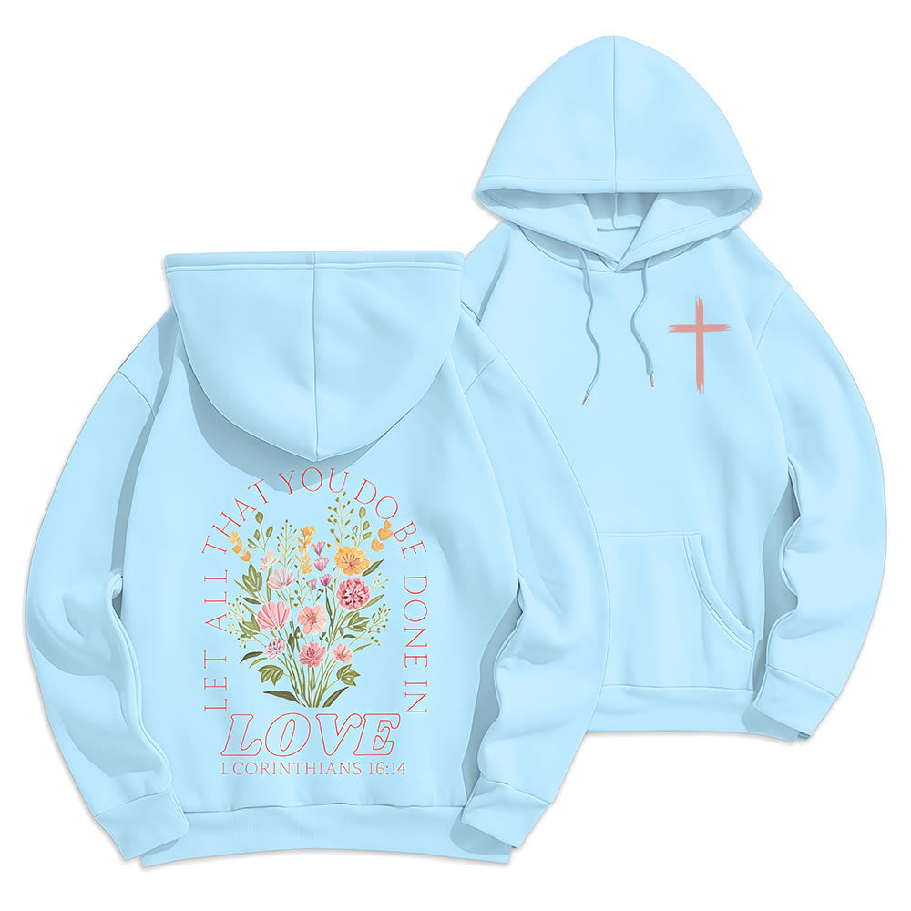 Christianartworkshop Do All In Love Scripture Floral Fleece Lined Polyester Hoodie - Blue - 2XL - image 21