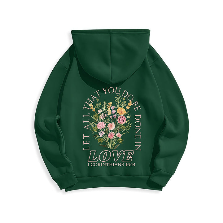 Christianartworkshop Do All In Love Scripture Floral Fleece Lined Polyester Hoodie - image 5