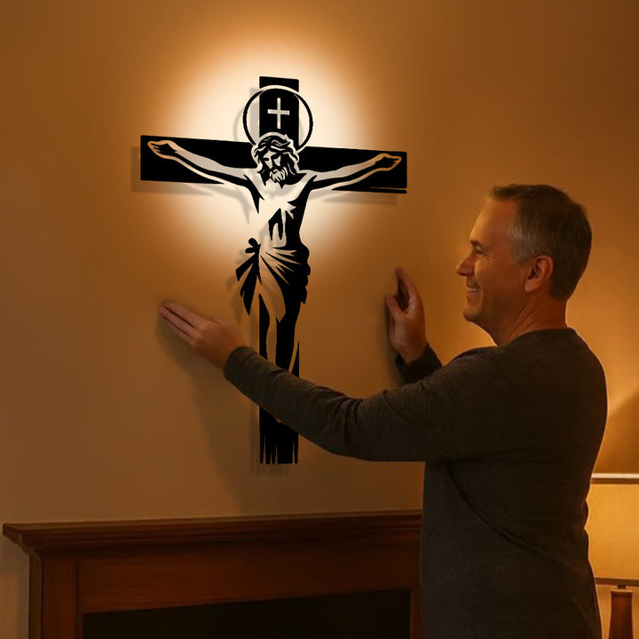 Christianartworkshop Haloed Crucifix Metal Wall Decor: Reverent Companion of Divine Sacrifice - image 1