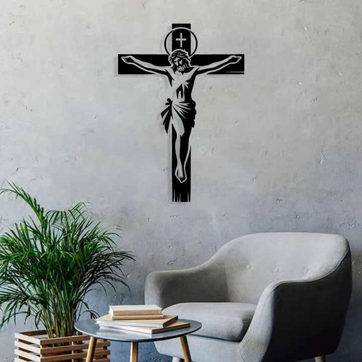 Christianartworkshop Haloed Crucifix Metal Wall Decor: Reverent Companion of Divine Sacrifice - image 3