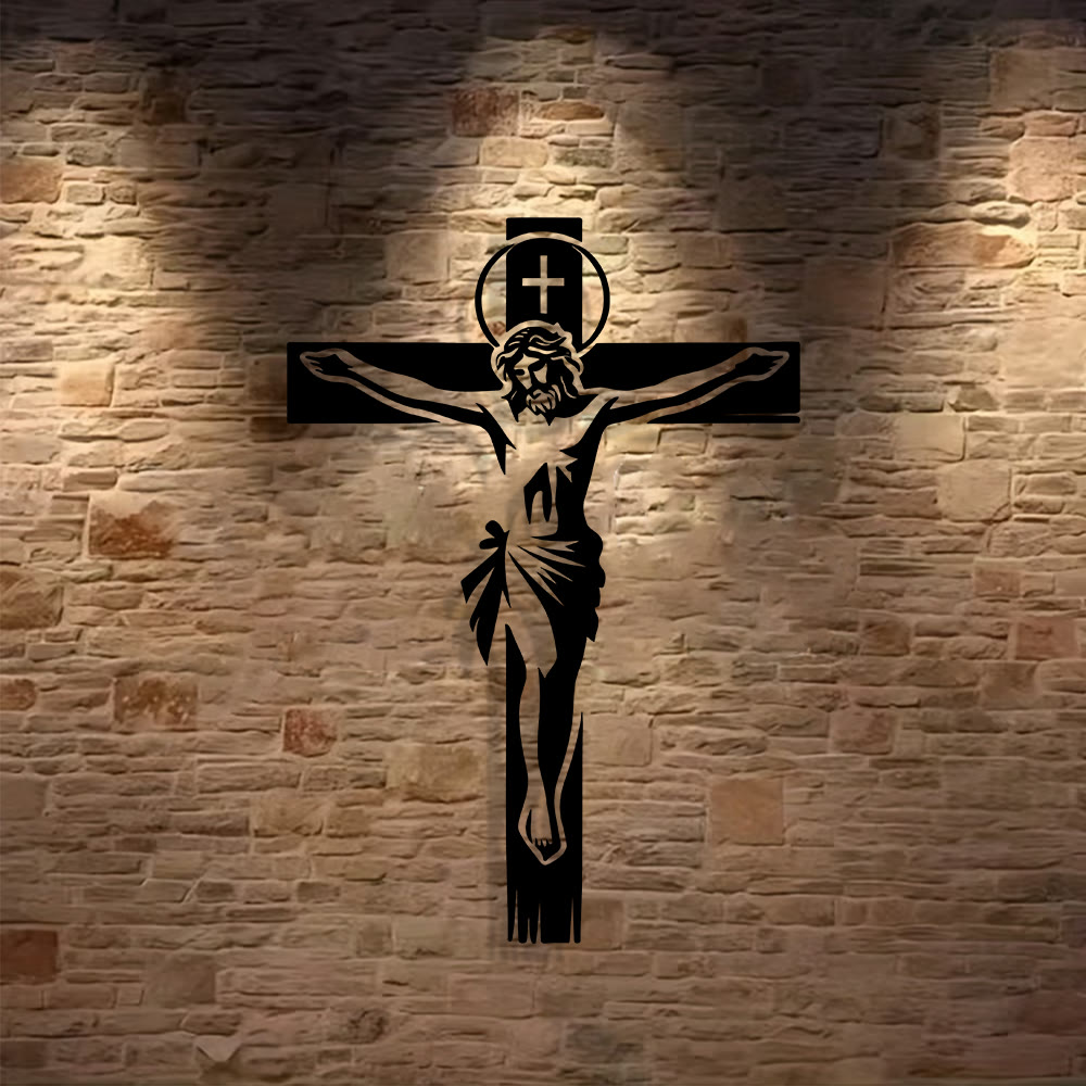 Christianartworkshop Haloed Crucifix Metal Wall Decor: Reverent Companion of Divine Sacrifice - image 4
