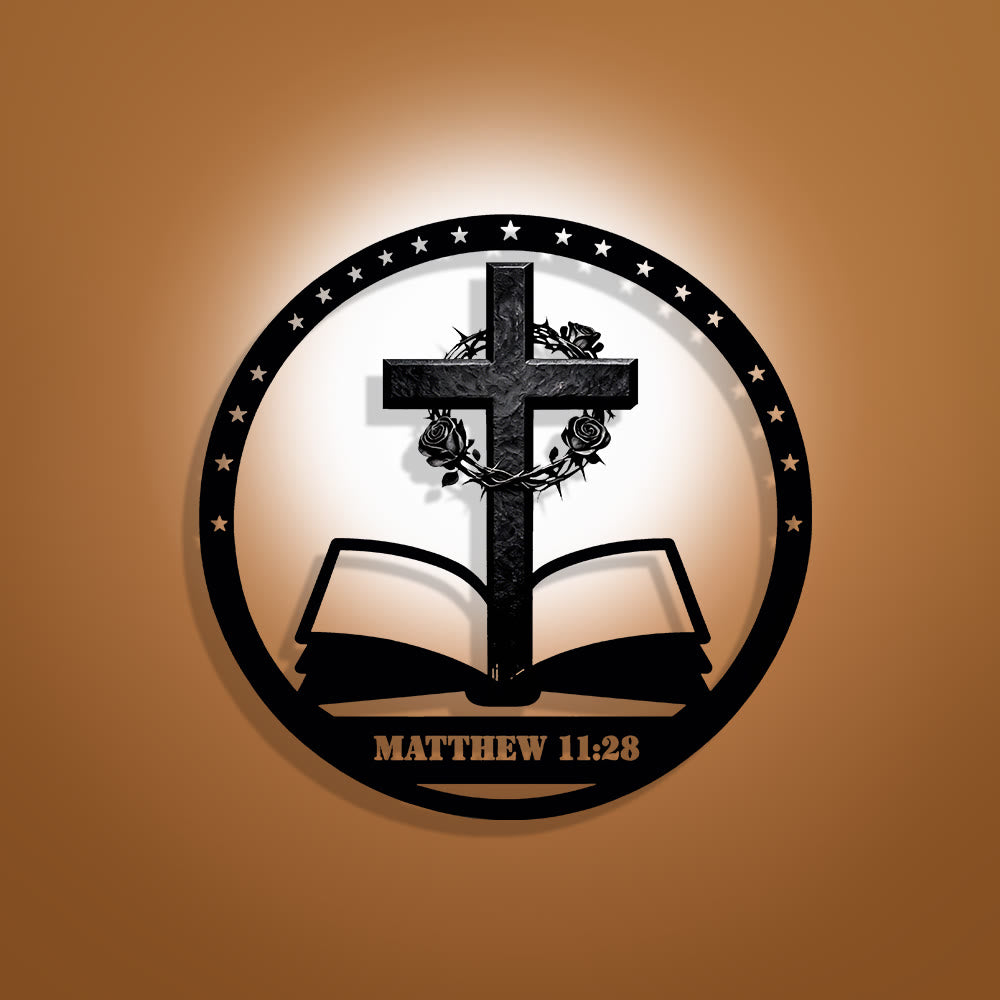 Christianartworkshop Thorn-Rose Cross & Bible Metal Wall Decor: Quiet Reminder of Rest’s Promise - 13.78''*13.78''/35cm*35cm - image 0