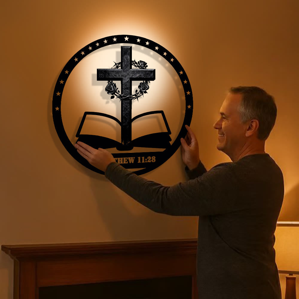 Christianartworkshop Thorn-Rose Cross & Bible Metal Wall Decor: Quiet Reminder of Rest’s Promise - image 1