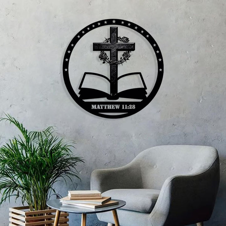Christianartworkshop Thorn-Rose Cross & Bible Metal Wall Decor: Quiet Reminder of Rest’s Promise - image 3