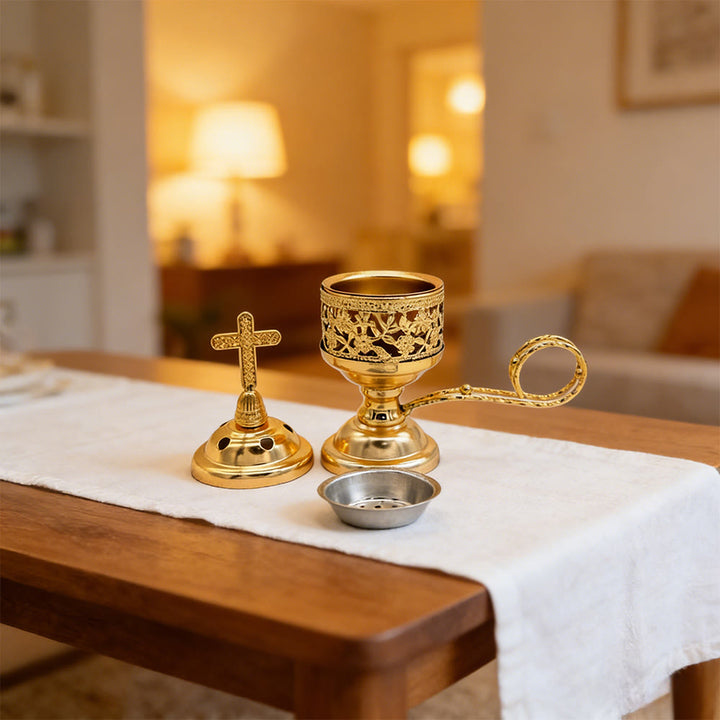 Christianartworkshop Ornate Metal Incense Burner with Cross Accent: Quiet Reminder of Peaceful Moments - image 3