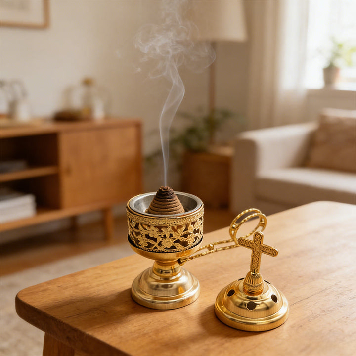 Christianartworkshop Ornate Metal Incense Burner with Cross Accent: Quiet Reminder of Peaceful Moments - image 2