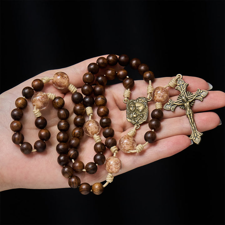 Christianartworkshop Rosewood & Glass Faith Rosary with Holy Family Accent: Serene Companion of Quiet Grace - image 1