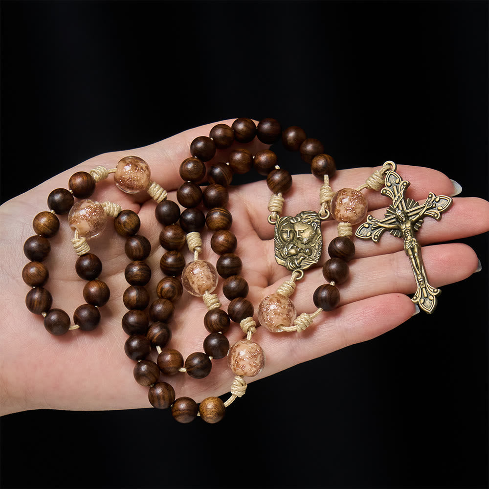 FREE Today: Rosewood & Glass Faith Rosary with Holy Family Accent: Serene Companion of Quiet Grace - image 1