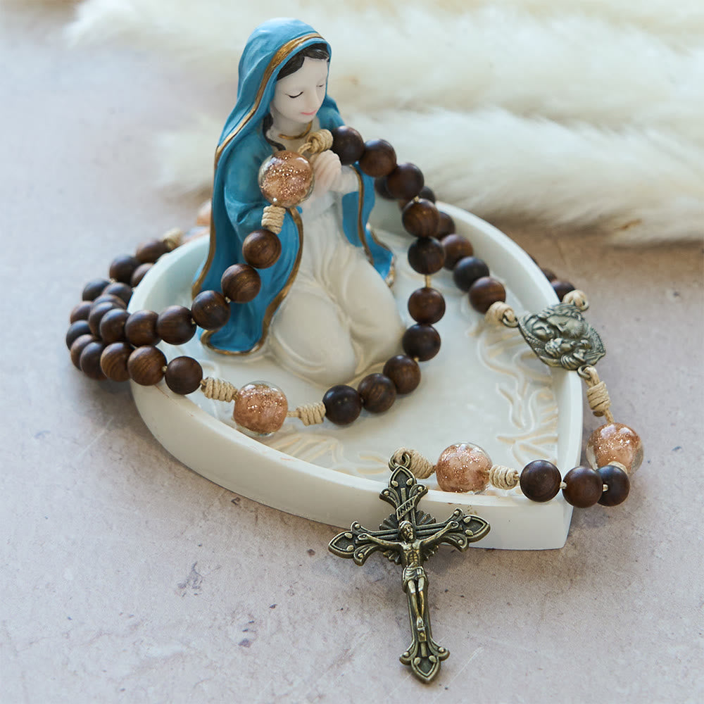 FREE Today: Rosewood & Glass Faith Rosary with Holy Family Accent: Serene Companion of Quiet Grace - image 3