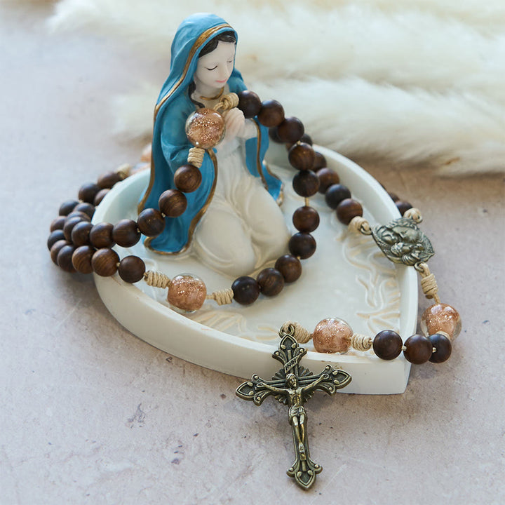 FREE Today: Rosewood & Glass Faith Rosary with Holy Family Accent: Serene Companion of Quiet Grace - image 3