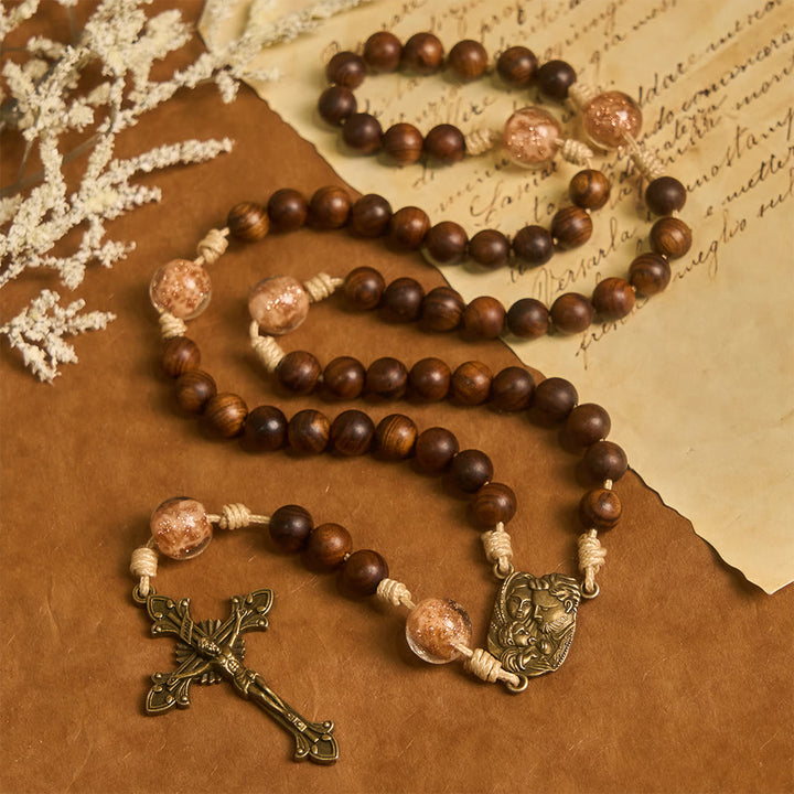 FREE Today: Rosewood & Glass Faith Rosary with Holy Family Accent: Serene Companion of Quiet Grace - Holy Family & Crucifix - image 0