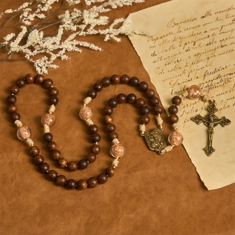 FREE Today: Rosewood & Glass Faith Rosary with Holy Family Accent: Serene Companion of Quiet Grace - image 2
