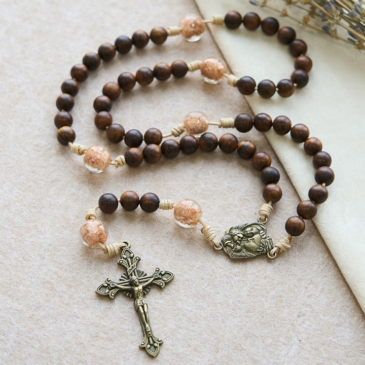 Christianartworkshop Rosewood & Glass Faith Rosary with Holy Family Accent: Serene Companion of Quiet Grace - image 7
