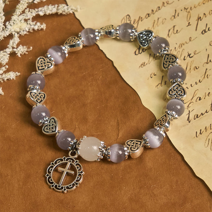 Christianartworkshop Celtic Knot Cat’s Eye Bracelet: Gentle Companion of Daily Grace - Purple (Wrist Circumference: 6.3"/16cm) - image 0