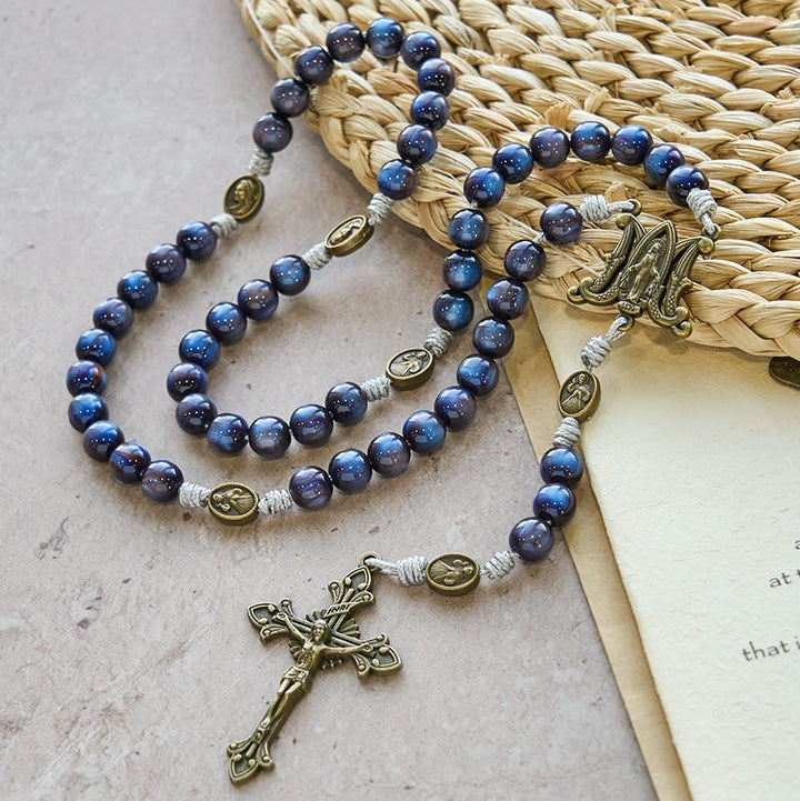 Christianartworkshop Deep Blue Starlight Faith Rosary: Divine Mercy & Our Lady Sacred Medals - Divine Mercy & Our Lady - image 0