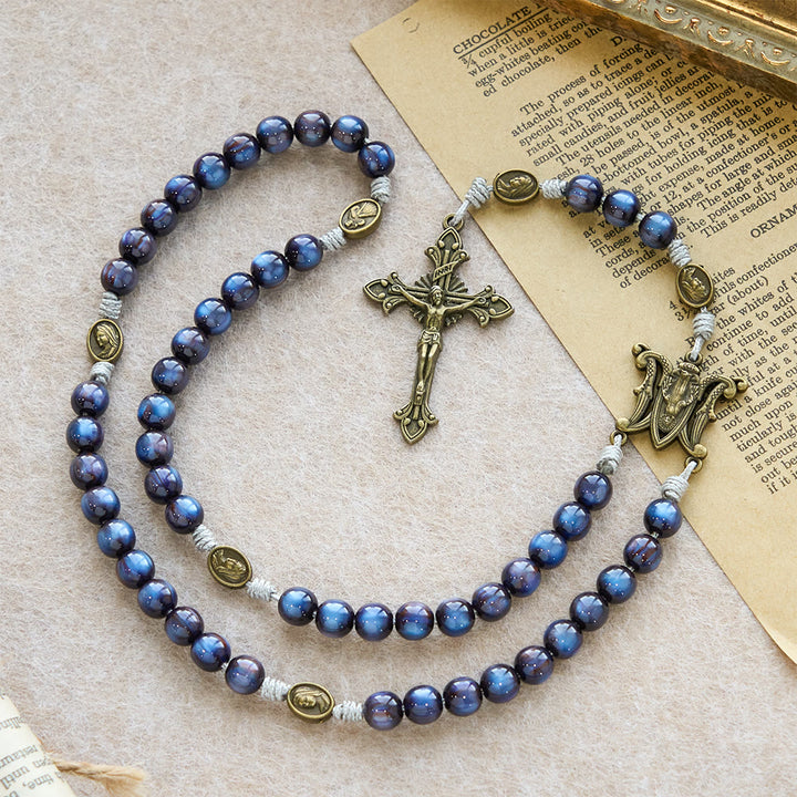 Christianartworkshop Deep Blue Starlight Faith Rosary: Divine Mercy & Our Lady Sacred Medals - image 2
