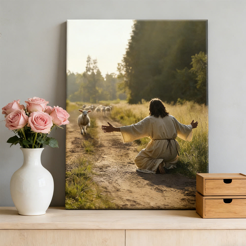 Christianartworkshop Serene Good Shepherd Wall Art Print: Warm Companion of Gentle Care - Framed Canvas Painting - 13.77"*19.58"*0.7"/35*50*1.8cm - image 0