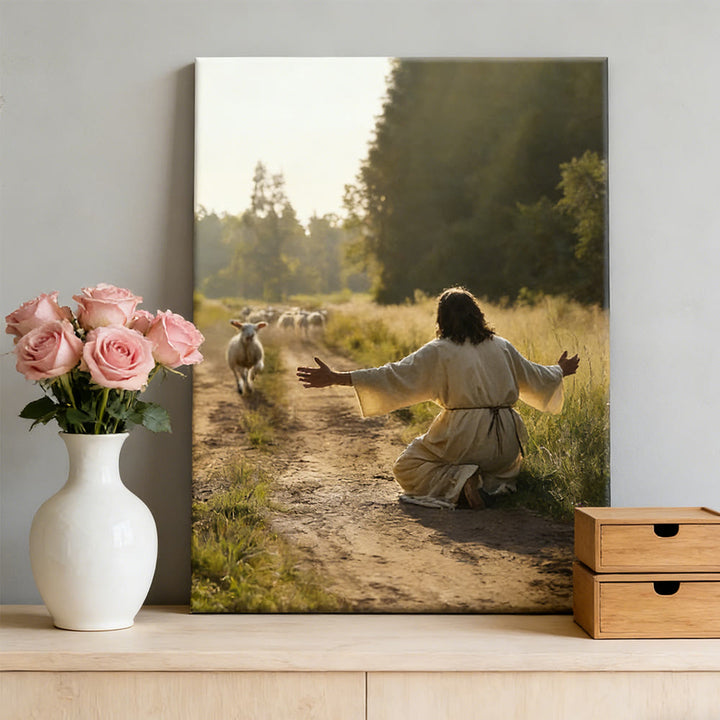 Christianartworkshop Serene Good Shepherd Wall Art Print: Warm Companion of Gentle Care - Framed Canvas Painting - 13.77"*19.58"*0.7"/35*50*1.8cm - image 0